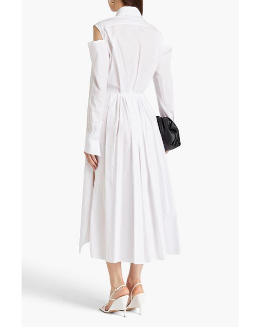 Maticevski White Equal Cold-shoulder Pleated Cotton-poplin Midi Shirt Dress