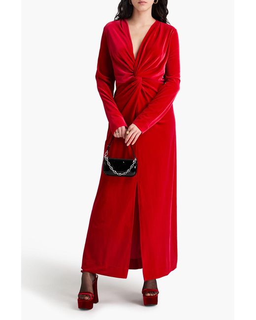 Ganni Red Twisted Velvet Maxi Dress