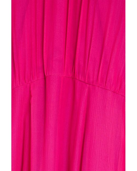 Saloni Pink Jacqui Belted Silk-Blend Crepon Maxi Dress