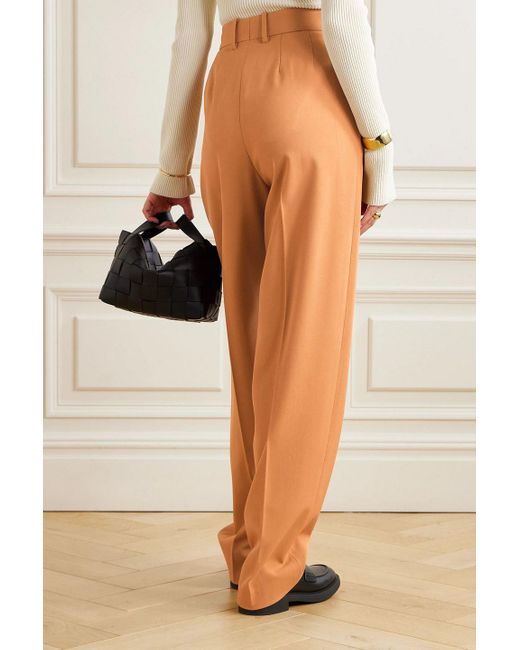 Petar Petrov Orange Pleated Stretch-Wool Wide-Leg Pants