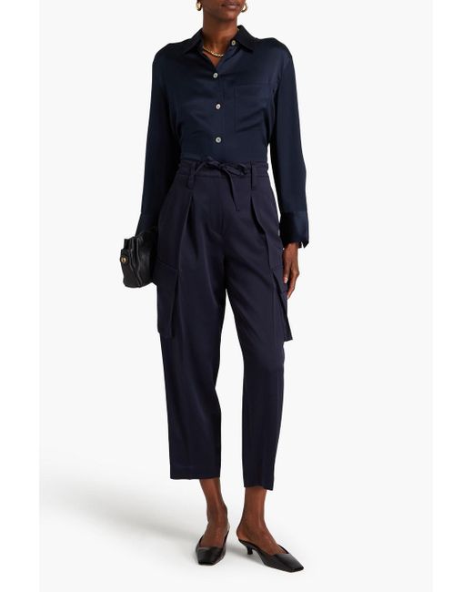 Brunello Cucinelli Blue Cropped Bead-embellished Satin-crepe Cargo Pants