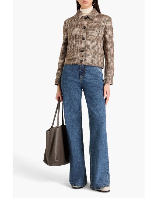 Brunello Cucinelli Brown Jacke aus einer wollmischung mit hahnentrittmuster in metallic-optik
