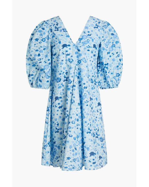 Ganni Blue Printed Cotton-poplin Mini Dress