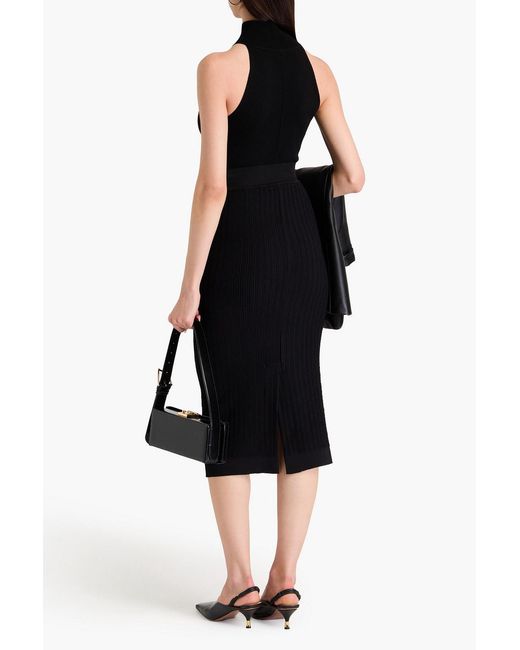 Alberta Ferretti Black Textured-knit Midi Pencil Skirt