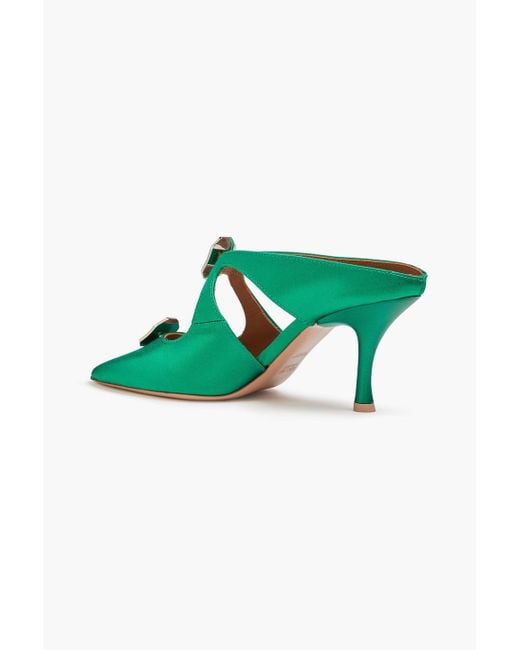 Malone Souliers Green Tina 70 Crystal-embellished Satin Mules