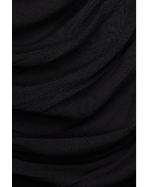 Hervé Léger Black Ruched Chiffon-paneled Stretch-knit Gown