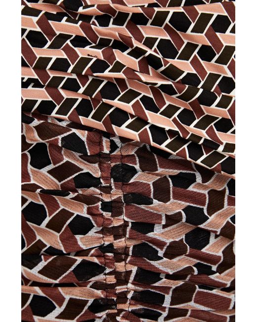 Diane von Furstenberg Brown Leia bedrucktes midikleid aus jersey und stretch-mesh mit asymmetrischer schulterpartie