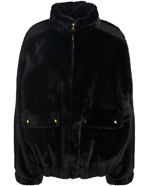 Love Moschino Black Appliquéd Faux Fur Jacket