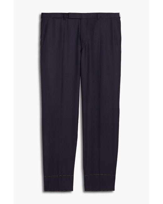 Zegna Blue Wool And Silk-Blend Pants for men