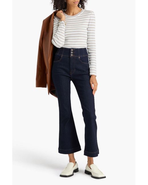 Veronica Beard Gray Pruitt Striped Ribbed Cotton-blend Jersey Top