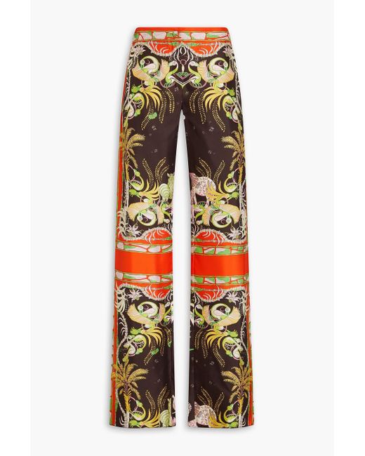 Emilio Pucci Brown Printed Silk-twill Straight-leg Pants