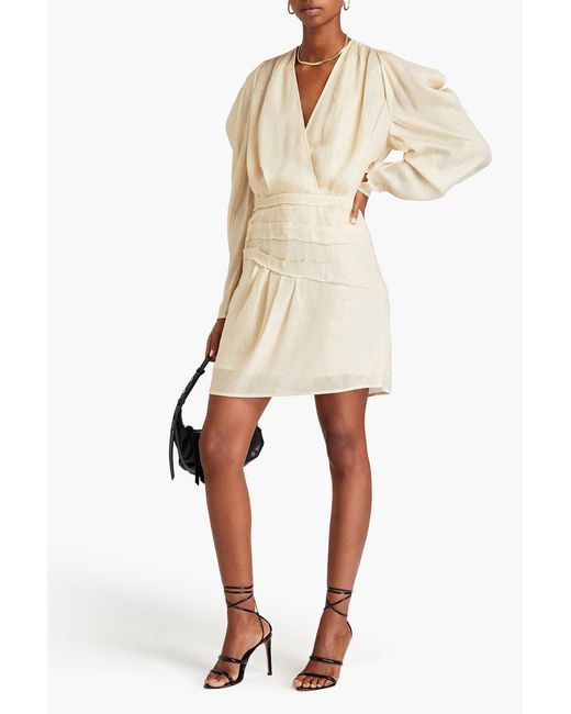 IRO Natural Lorelle Wrap-effect Pleated Lamé Mini Dress