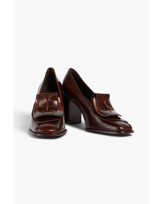 Tory Burch Brown Embellished Burnished Leather Loafers