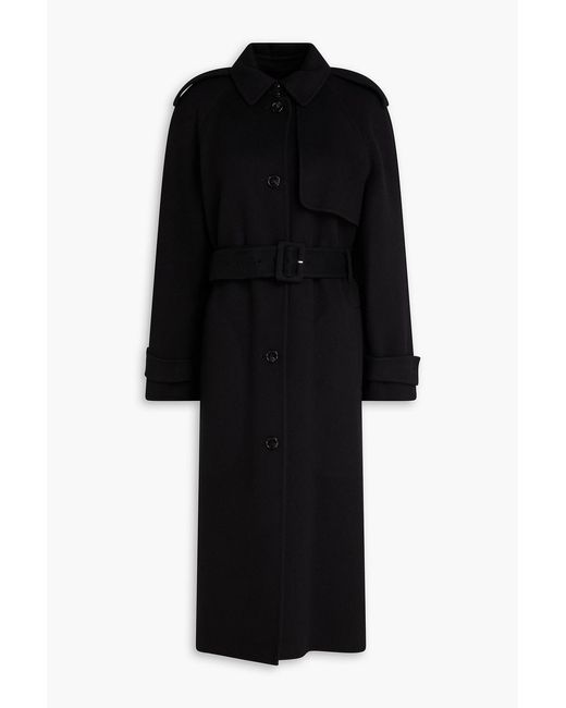 Theory Black Belted Wool And Cashmere-blend Coat