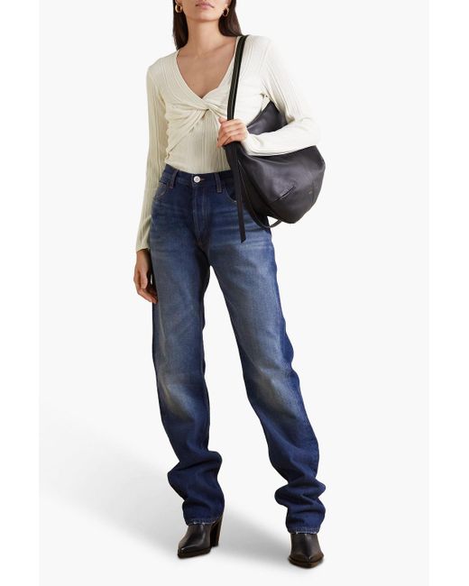 FRAME White Twist-front Ribbed Jersey Top