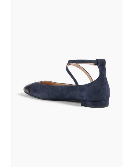 Stuart Weitzman Blue Eden Leather And Suede Ballet Flats