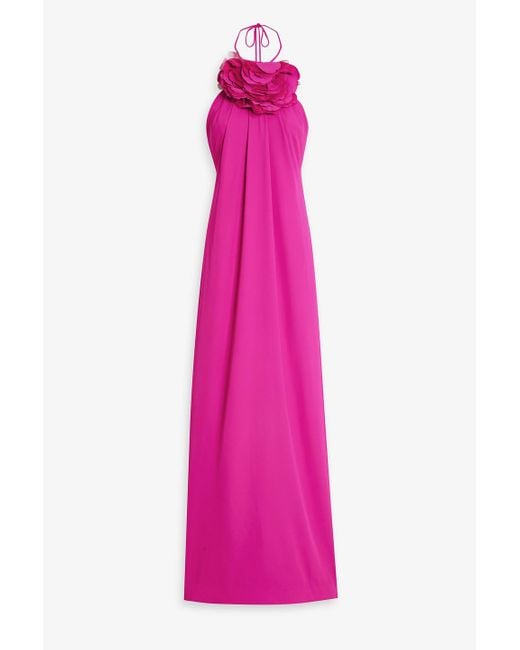 Halston Heritage Pink Onika Floral-appliquéd Crepe Halterneck Gown