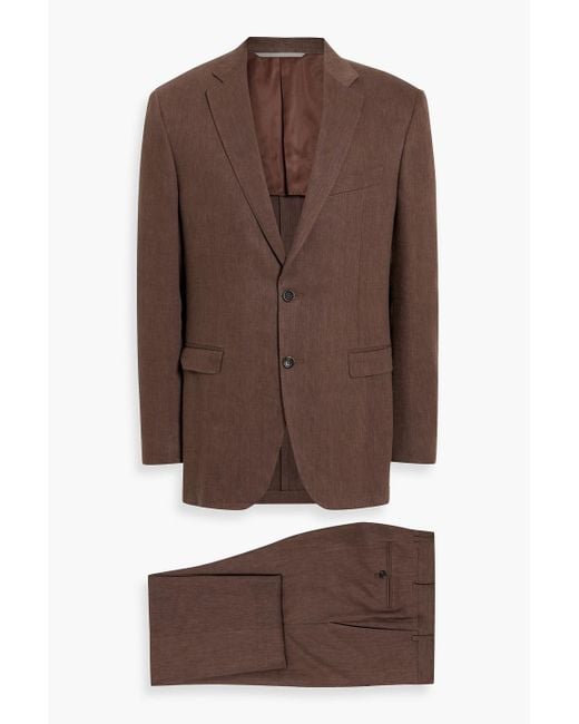 Canali Brown Linen And Wool-blend Suit for men