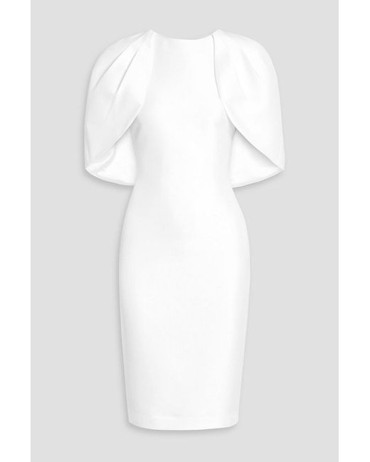 Badgley Mischka White Cape-Effect Satin-Twill Dress
