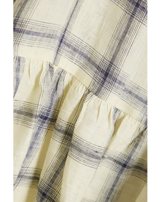 Lisa Marie Fernandez White Laure Checked Linen Midi Dress