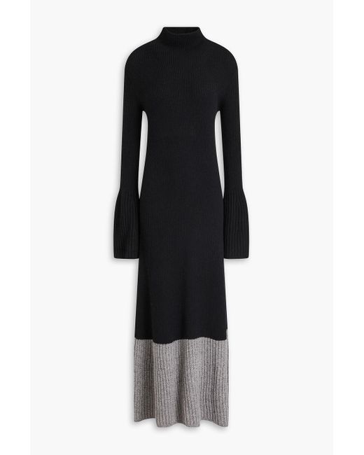 Joseph Black Two-Tone Ribbed Merino Wool-Blend Midi Dress