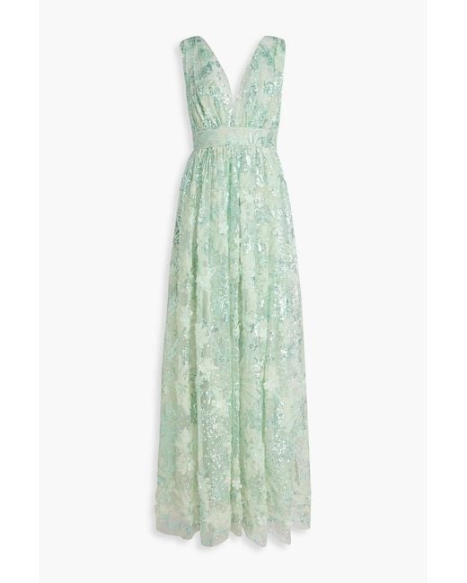Zuhair Murad Green Embellished Tulle Gown