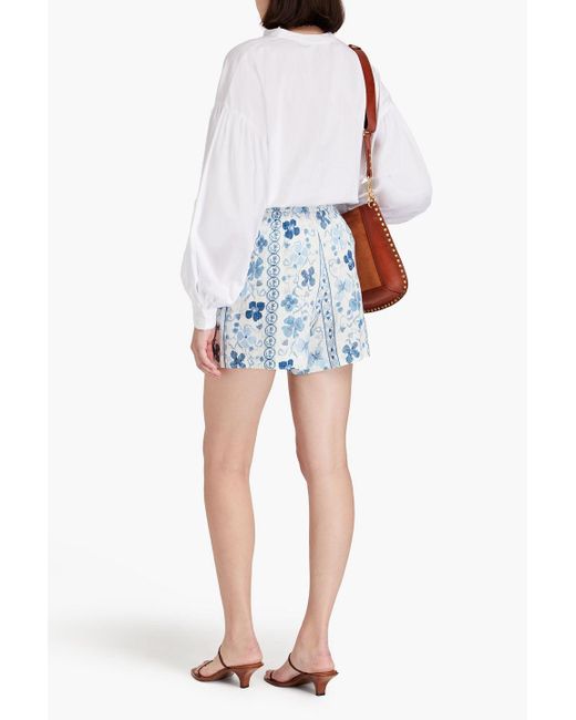 See By Chloé Blue Floral-print Gauze Shorts