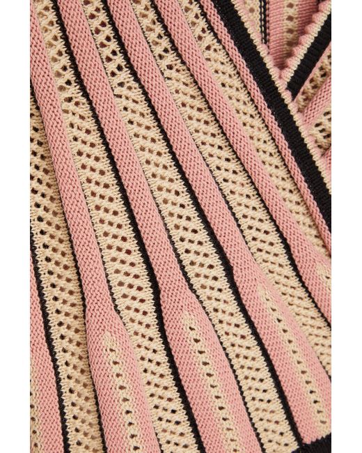 Zimmermann Natural Cropped Striped Pointelle-knit Cotton-blend Wrap Cardigan