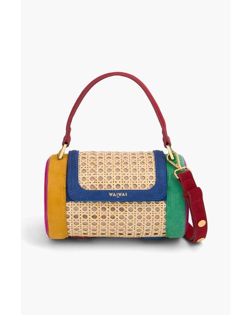 WAIWAI RIO Blue Poll Suede And Wicker Tote
