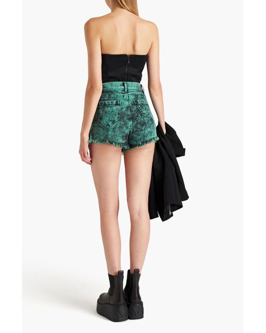 RED Valentino Green Frayed Bleached Denim Shorts
