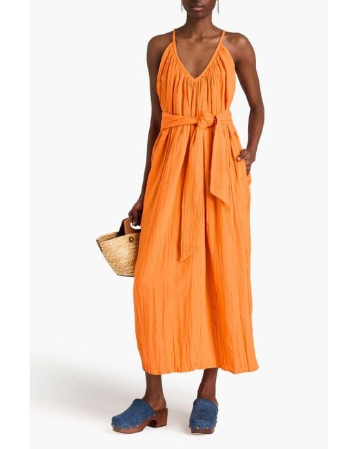 Mara Hoffman Orange Crinkled Cotton-gauze Midi Dress