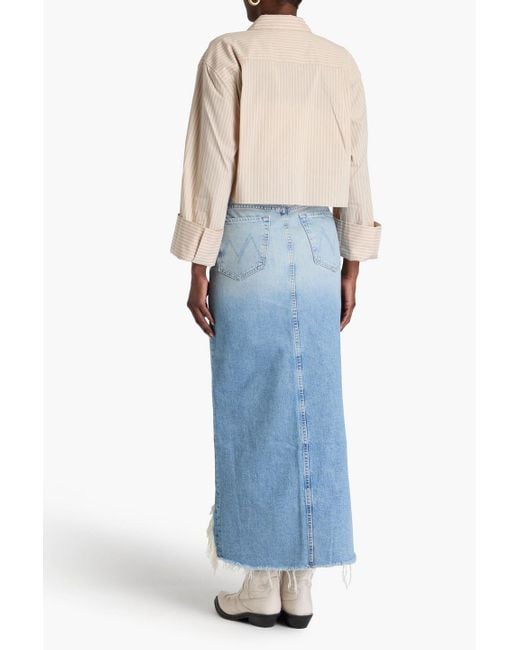 Mother Blue Distressed Denim Midi Skirt