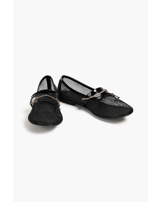 Maje Black Patent mary-jane-ballerinas aus netzmaterial mit lederbesatz