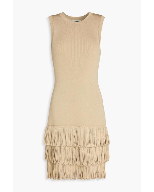 Sandro Natural Metallic Fringed Ribbed-knit Mini Dress