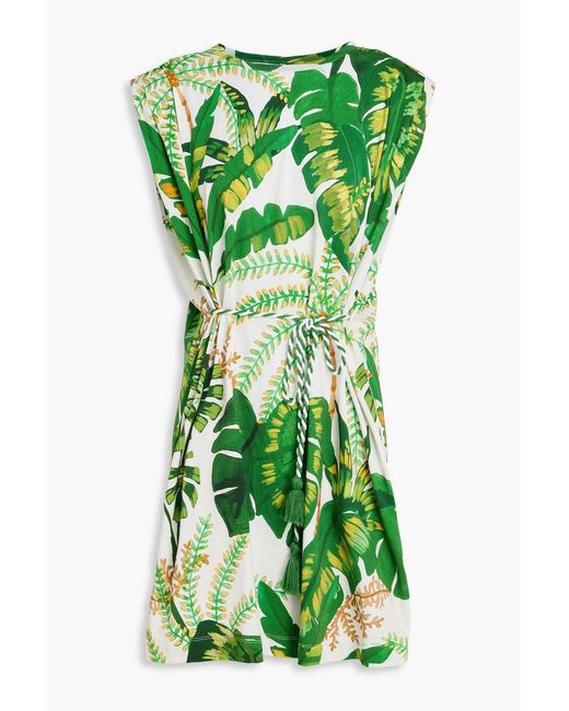 Farm Rio Green Printed Cotton-jersey Mini Dress