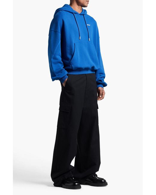 Off-White c/o Virgil Abloh Blue Printed French Cotton-Terry Hoodie for men
