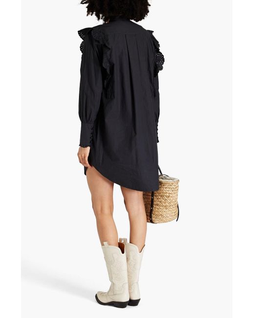 Isabel Marant Black Orsenia Broderie Anglaise Cotton-poplin Mini Shirt Dress