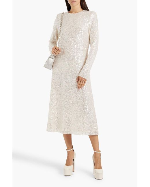 Stine Goya White Celsia Sequined Tulle Midi Dress