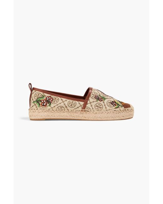 Tory Burch White Embroidered Jacquard Espadrilles