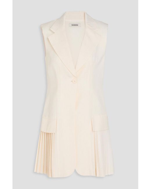 Sandro Natural Pleated Crepe Mini Tuxedo Dress