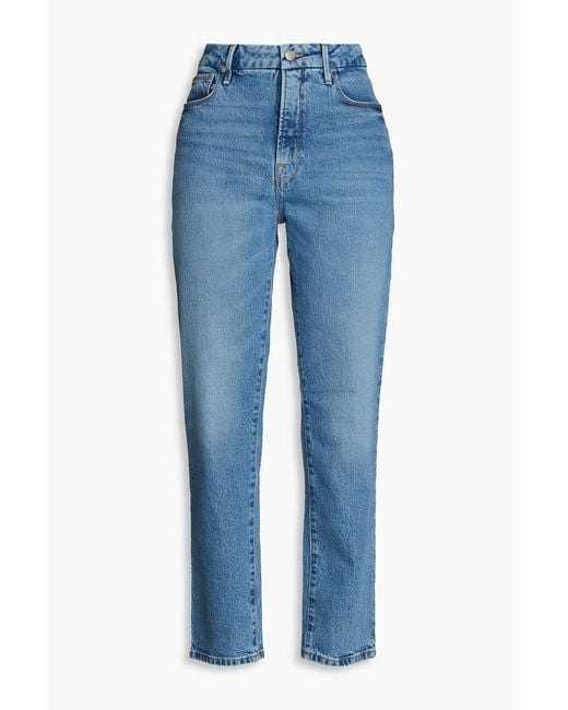 GOOD AMERICAN Blue Faded High-rise Straight-leg Jeans