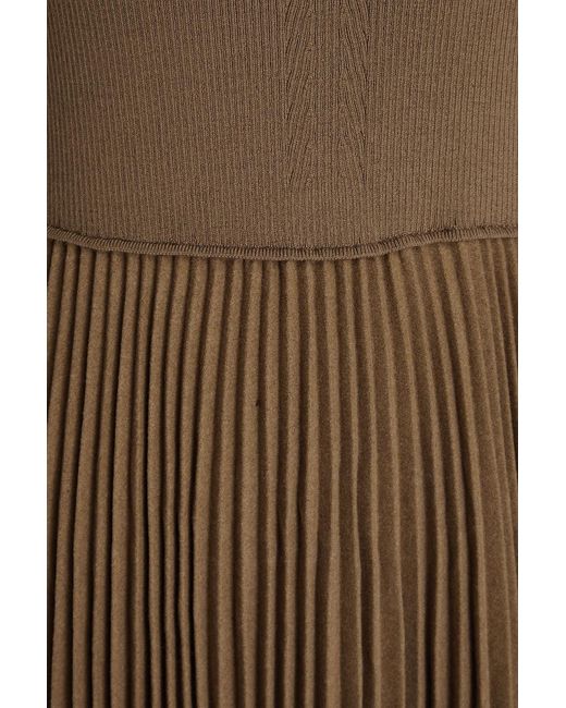 Joseph Brown Pleated Ribbed Wool-blend And Flannel Midi Dress