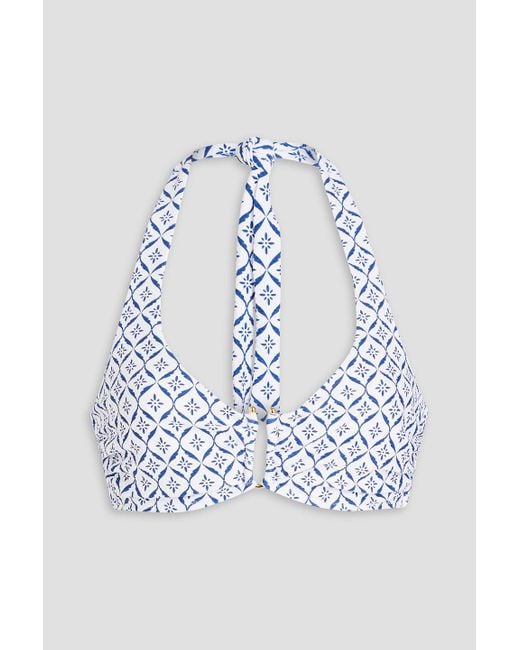 Heidi Klein Blue Capri Printed Halterneck Bikini Top