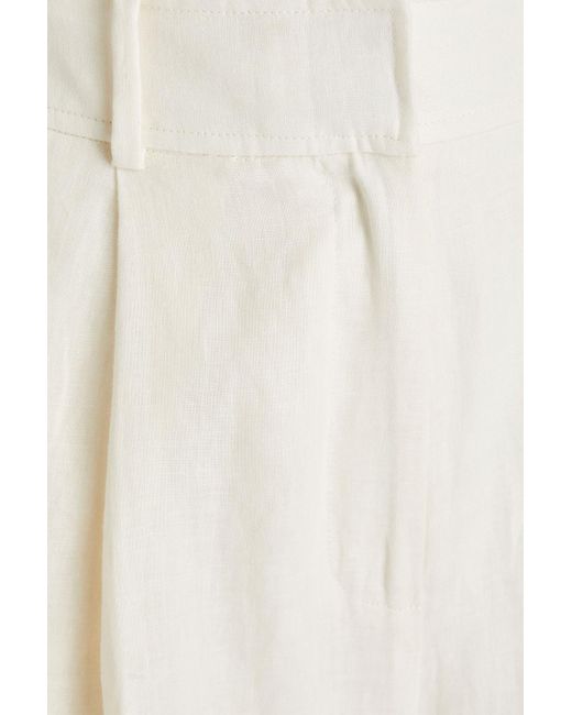 Jonathan Simkhai White Tavar hose mit weitem bein aus leinen mit falten