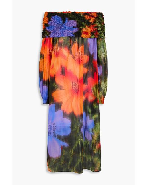 Dries Van Noten Orange Off-the-shoulder Cotton-voile Midi Dress