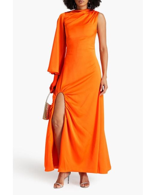 Halston Keiana One shoulder Draped Crepe satin Gown in Orange Lyst Canada