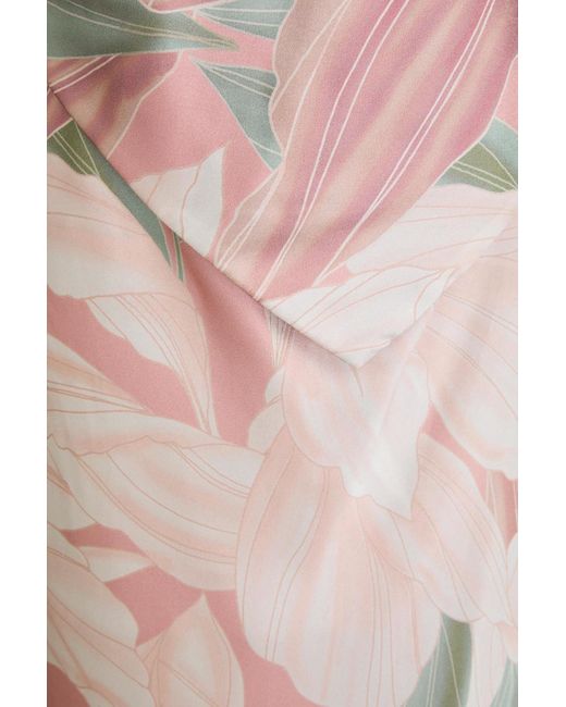 retroféte Pink Ester neckholder-robe aus satin aus stretch-seide mit floralem print