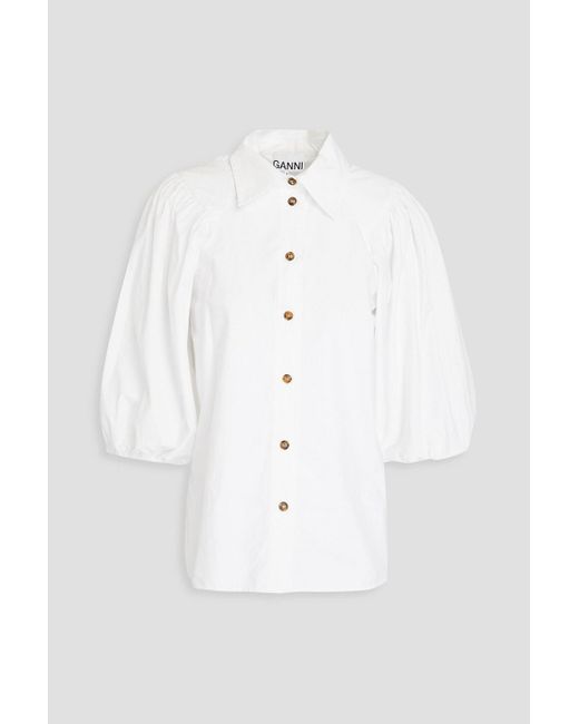 Ganni White Shirt With Puff Sleeves