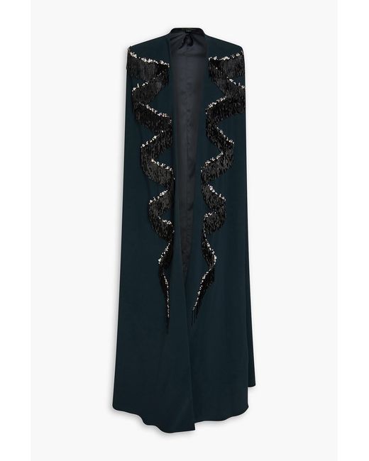 Jenny Packham Blue Cape-Effect Embellished Crepe Coat