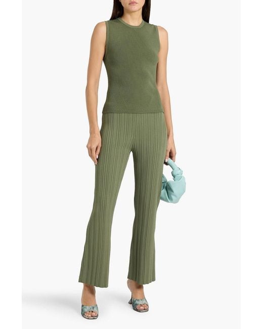 Veronica Beard Green Sid Ribbed-Knit Top